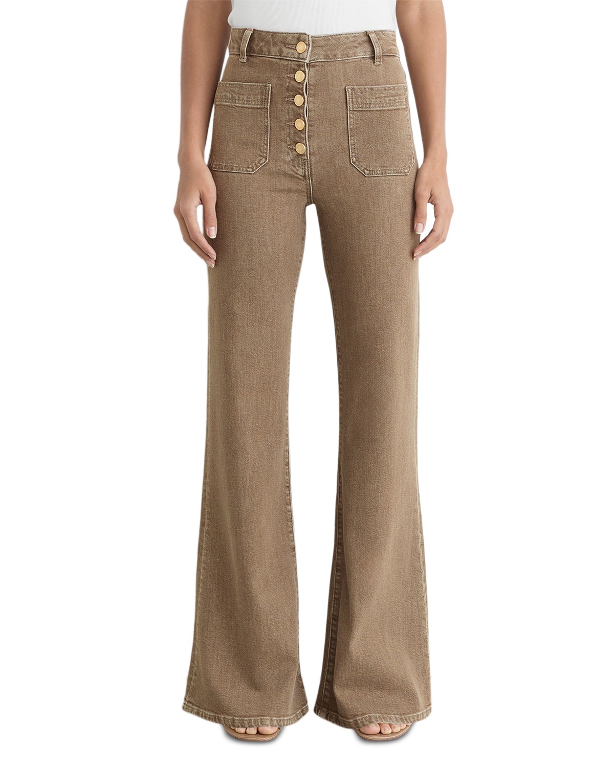 Cali High Rise Flare Leg Jeans in Light Brown