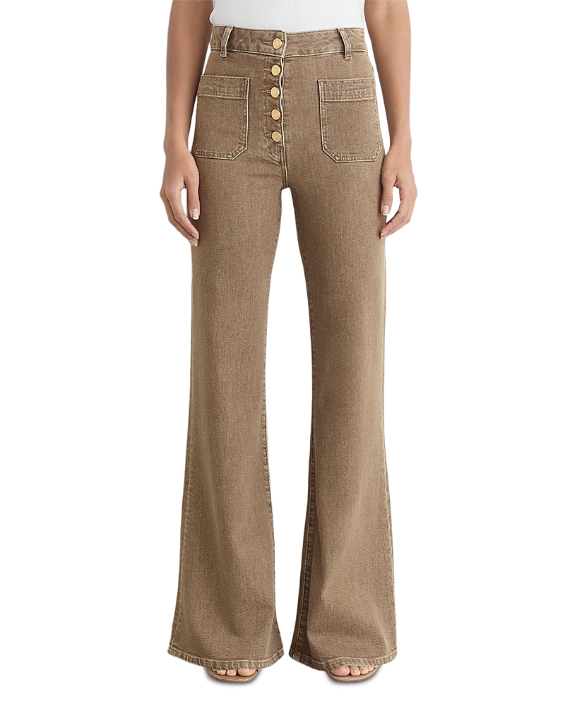 Reiss Cali High Rise Flare Leg Jeans in Light Brown