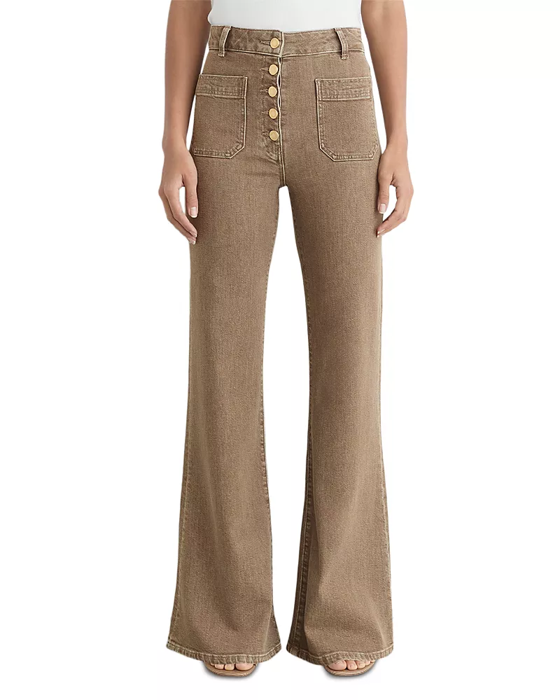 Reiss Cali High Rise Flare Leg Jeans in Light Brown