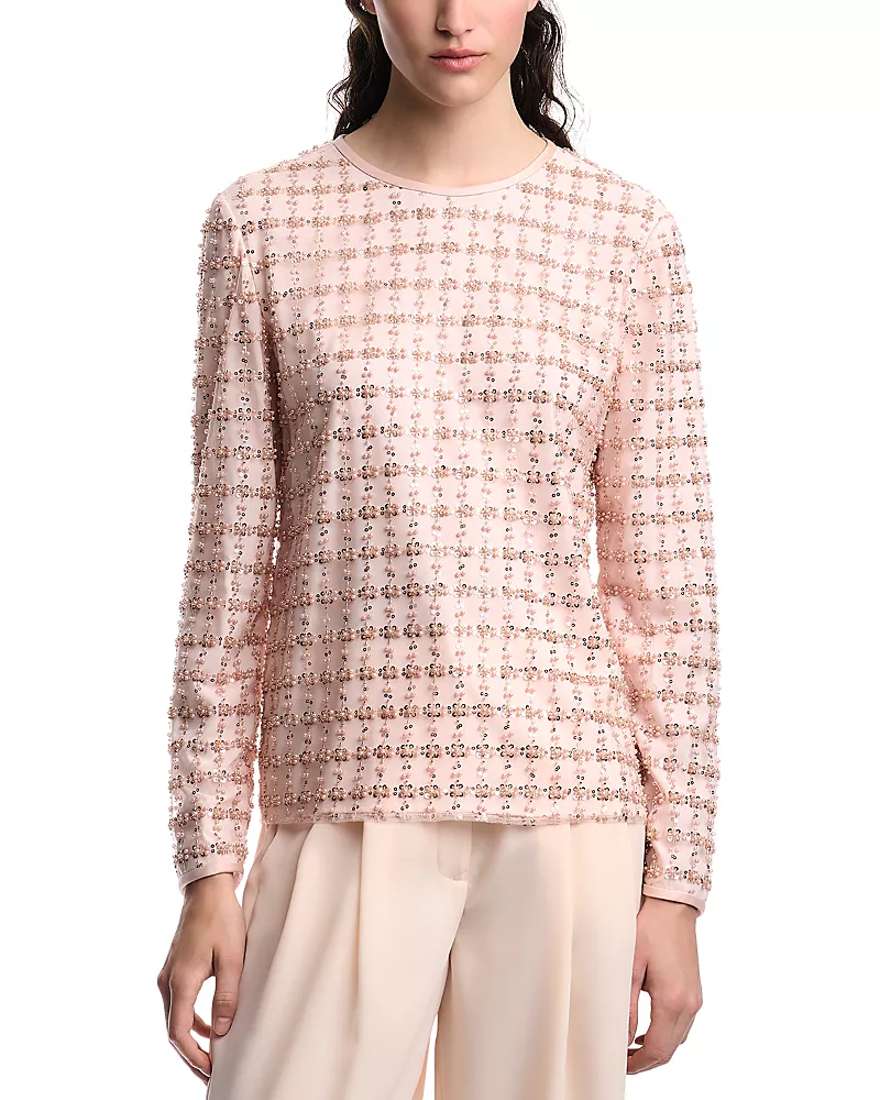 Emporio Armani Beaded Embroidered Tulle Top