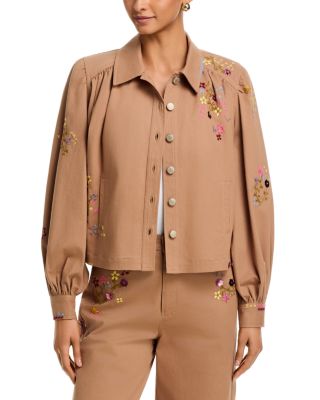Wildflower Embroidered Lyla Jean Jacket in Sandstone