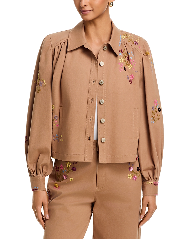 Cinq a Sept Wildflower Embroidered Lyla Jean Jacket in Sandstone