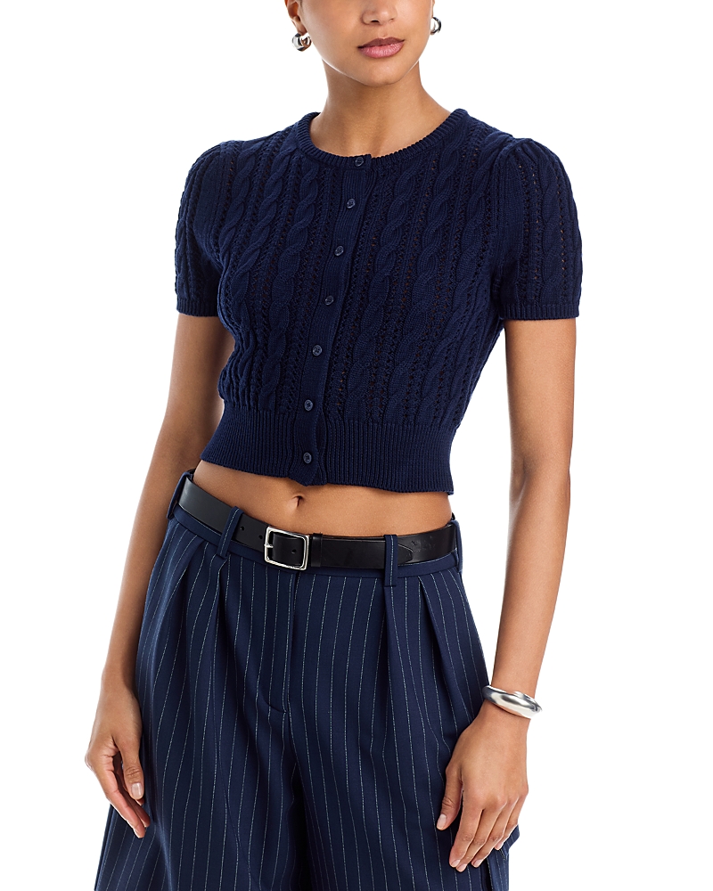 Aqua Pointelle Short Sleeve Cardigan - Exclusive