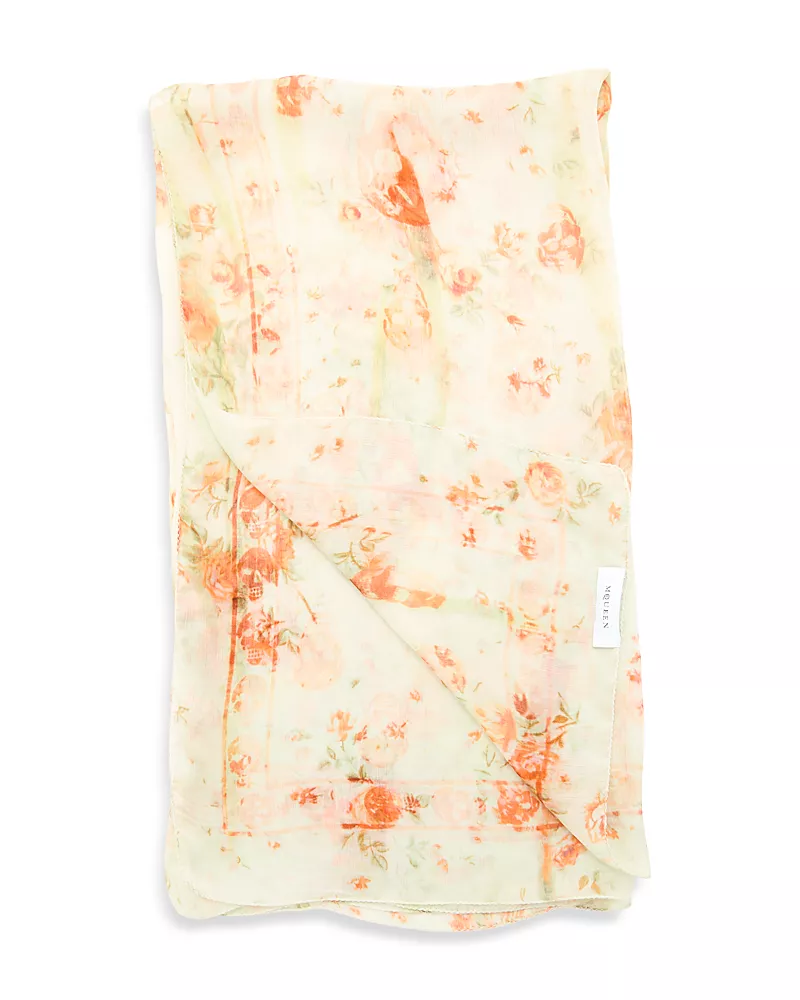 McQueen Floral Silk Chiffon Scarf
