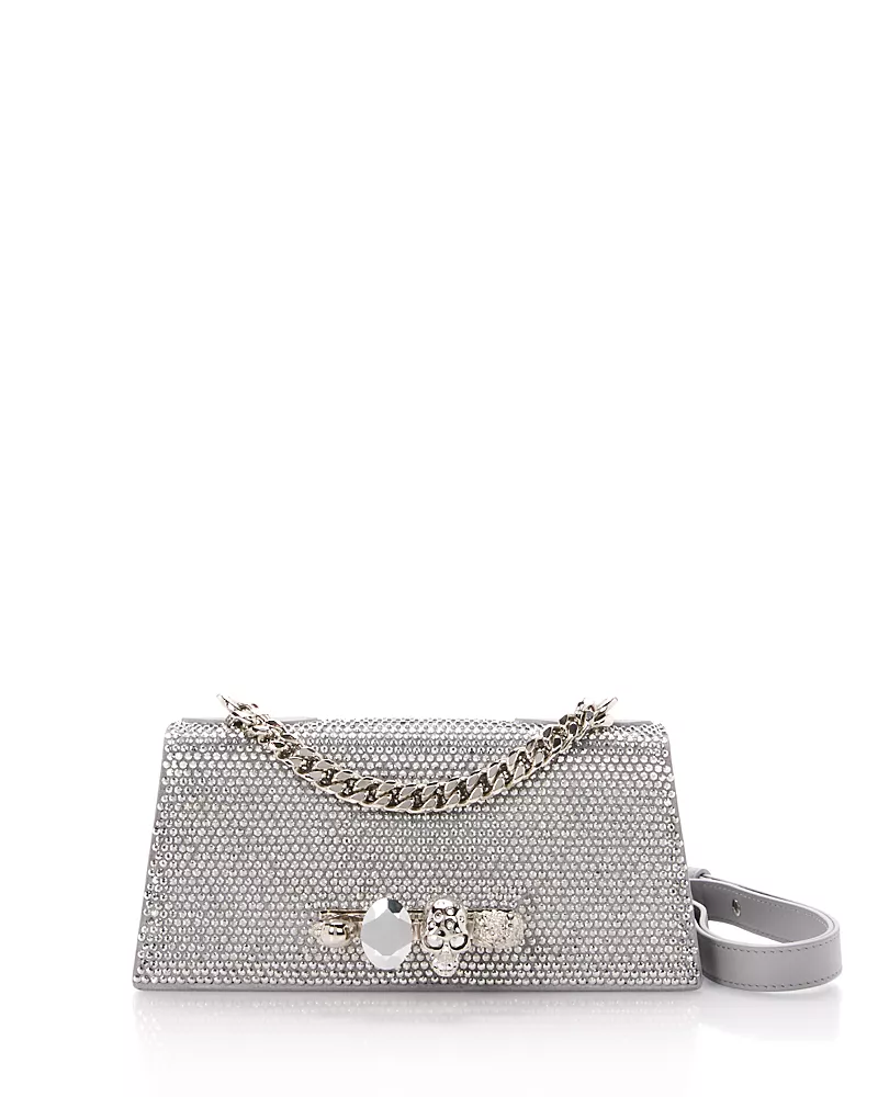 McQueen Knuckles Crystal Suede Shoulder Bag