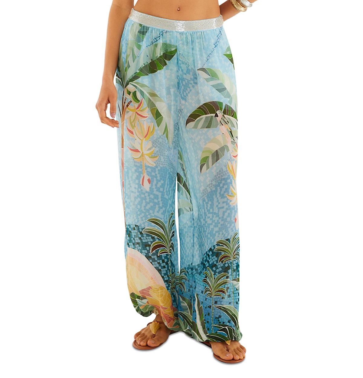 Farm Rio Embroidered Balloon Pants Swim Cover-Up