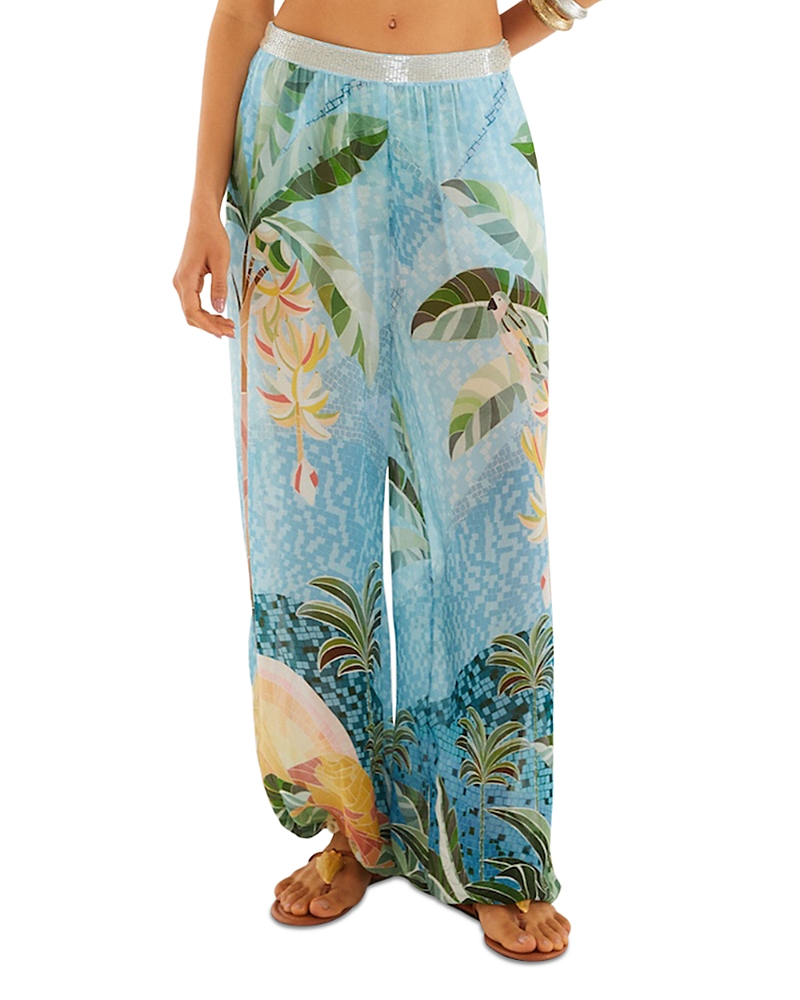 Farm Rio Embroidered Balloon Pants Swim Cover-Up
