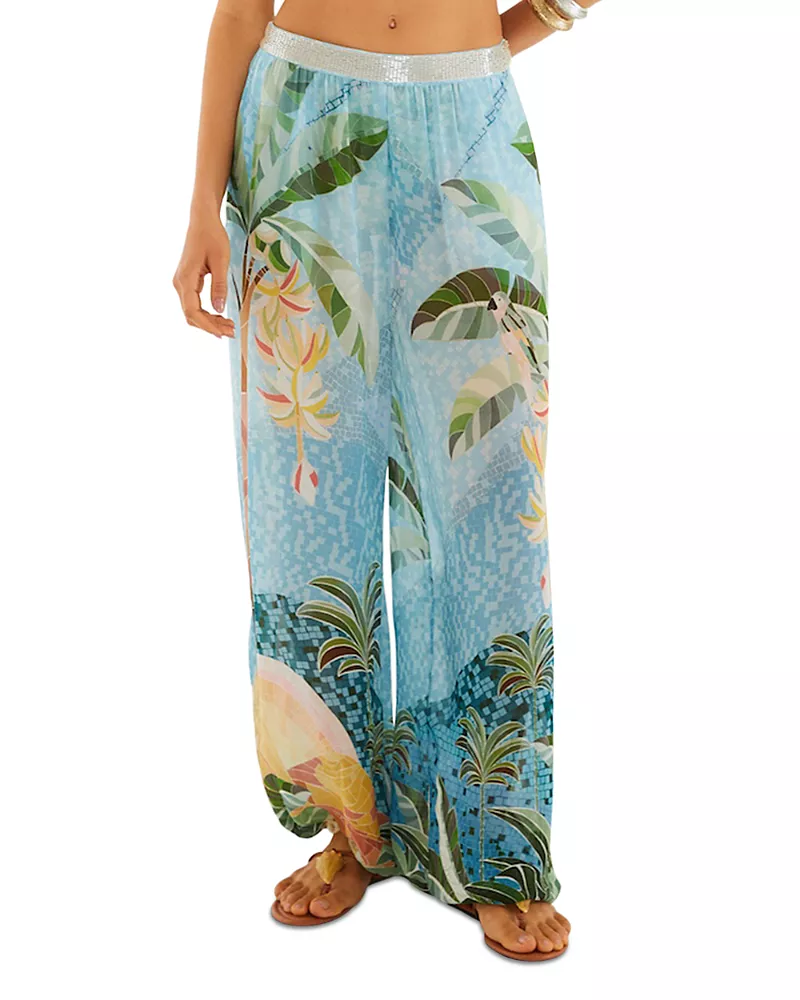 Farm Rio Embroidered Balloon Pants Swim Cover-Up