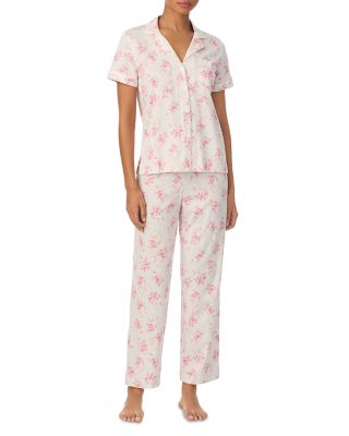 Short Sleeve Classic Knits Notch Collar Ankle Pant Pajama Set