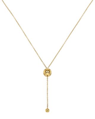 18K Yellow Gold Icon Logo Bead Lariat Necklace, 19.7"
