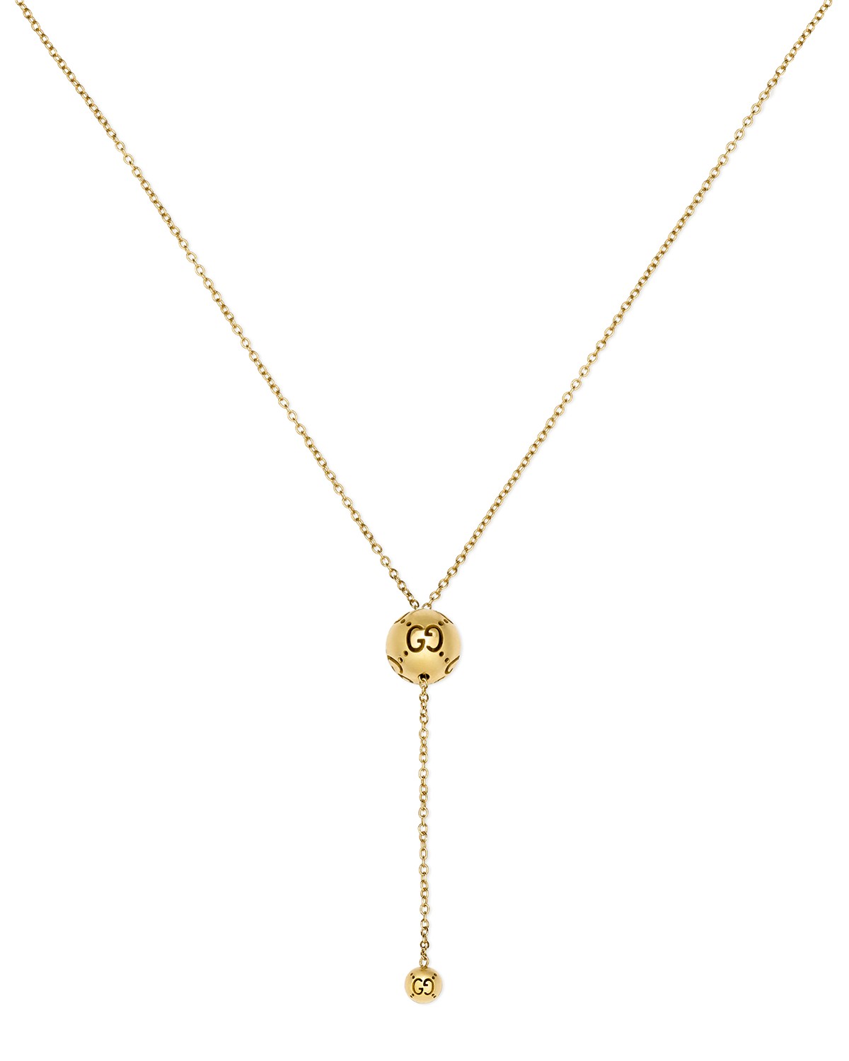 18K Yellow Gold Icon Logo Bead Lariat Necklace, 19.7"