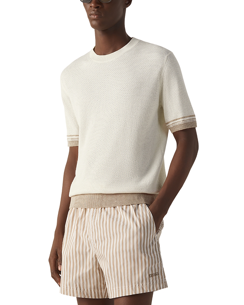 Zegna Silk, Linen, And Cashmere Crewneck Tee In White