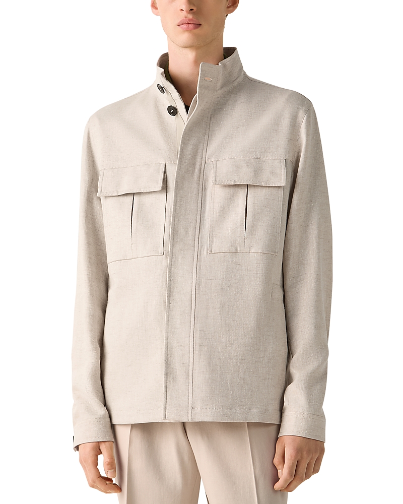 Zegna Oasi Lino Field Jacket In Brown