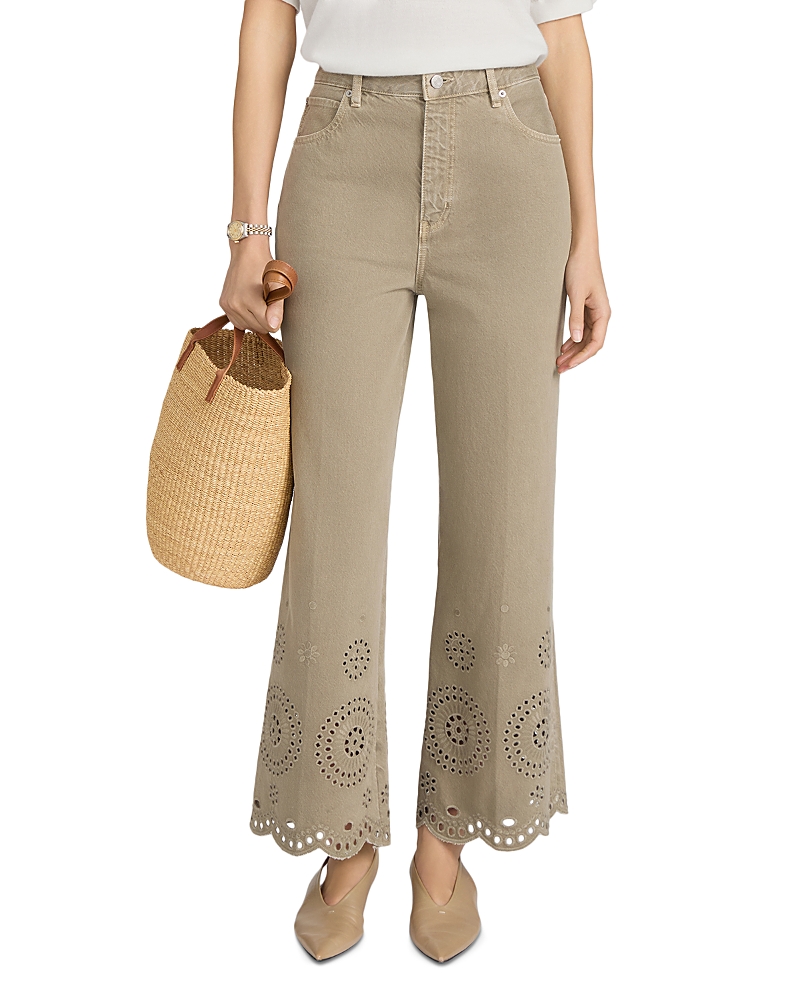 Frame The Eyelet High Rise Ankle Wide Flared Jeans in Thyme
