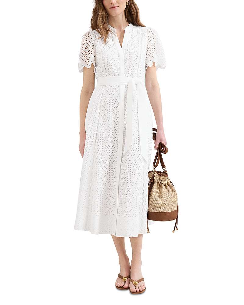 Phase Eight Aletta White Broiderie Shirt Midi Dress