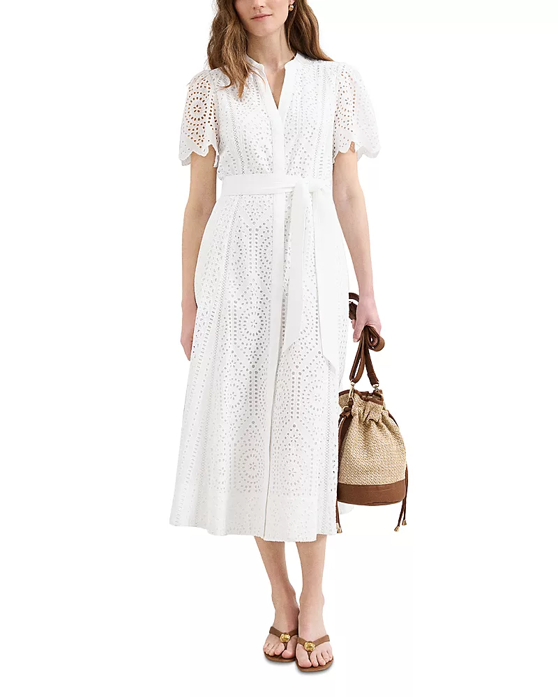 Phase Eight Aletta White Broiderie Shirt Midi Dress