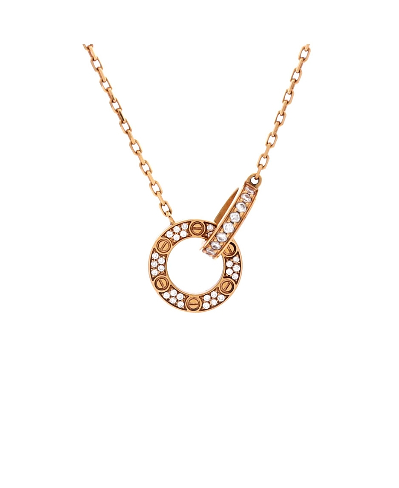 Pre-Owned Cartier Love Interlocking Pave Necklace 18K Rose Gold and Diamonds, 16