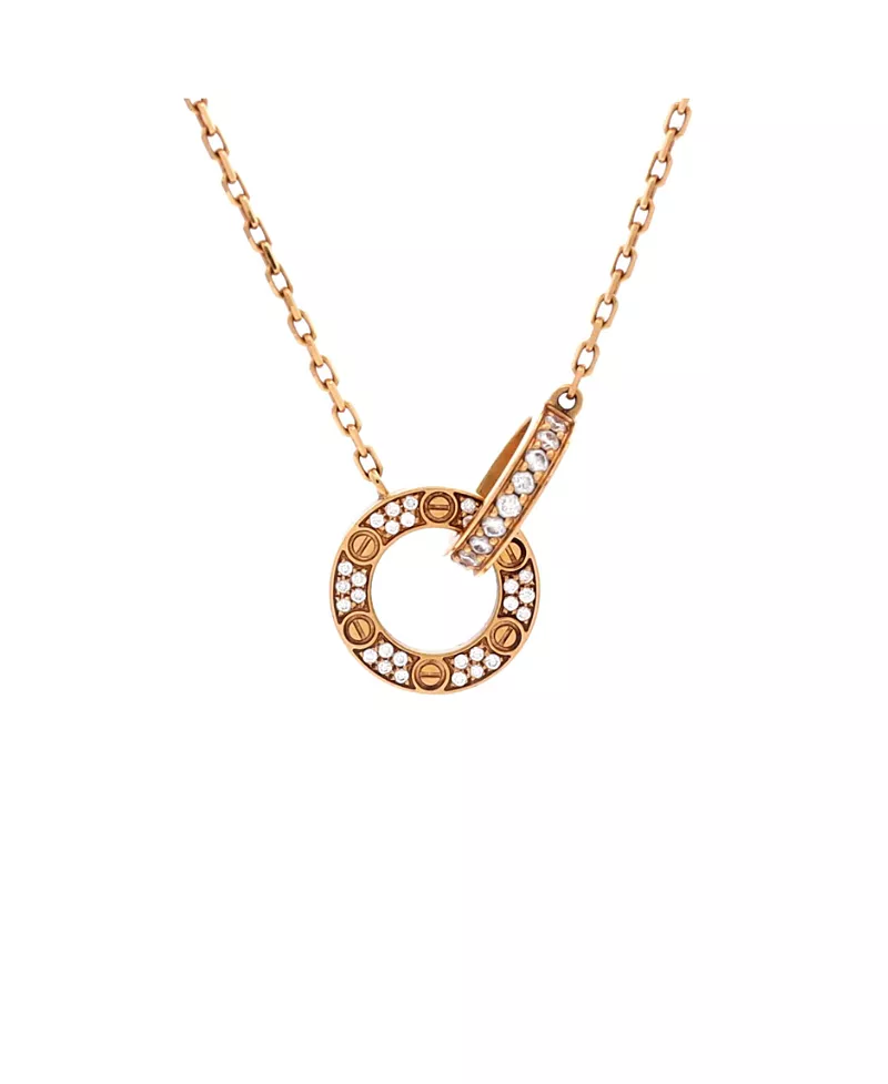 Pre-Owned Cartier Love Interlocking Pave Necklace 18K Rose Gold and Diamonds, 16