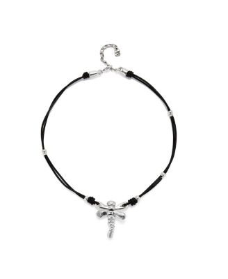 Leather Pendant Necklace with Dragonfly