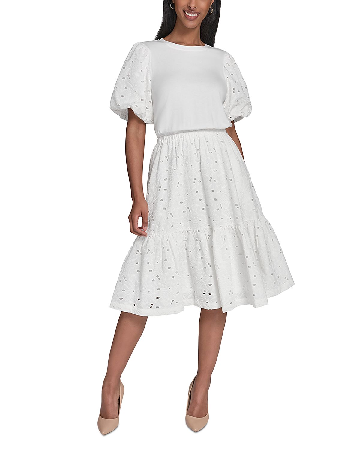 Karl Lagerfeld Paris Mixed Media Eyelet Dress