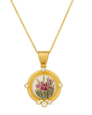 18K, 22K & 24K Yellow Gold Antiquities Floral Satsuma & Diamond Pendant Necklace, 16-18"