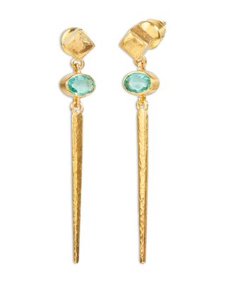 18K & 22K Yellow Gold Rain Emerald Linear Drop Earrings