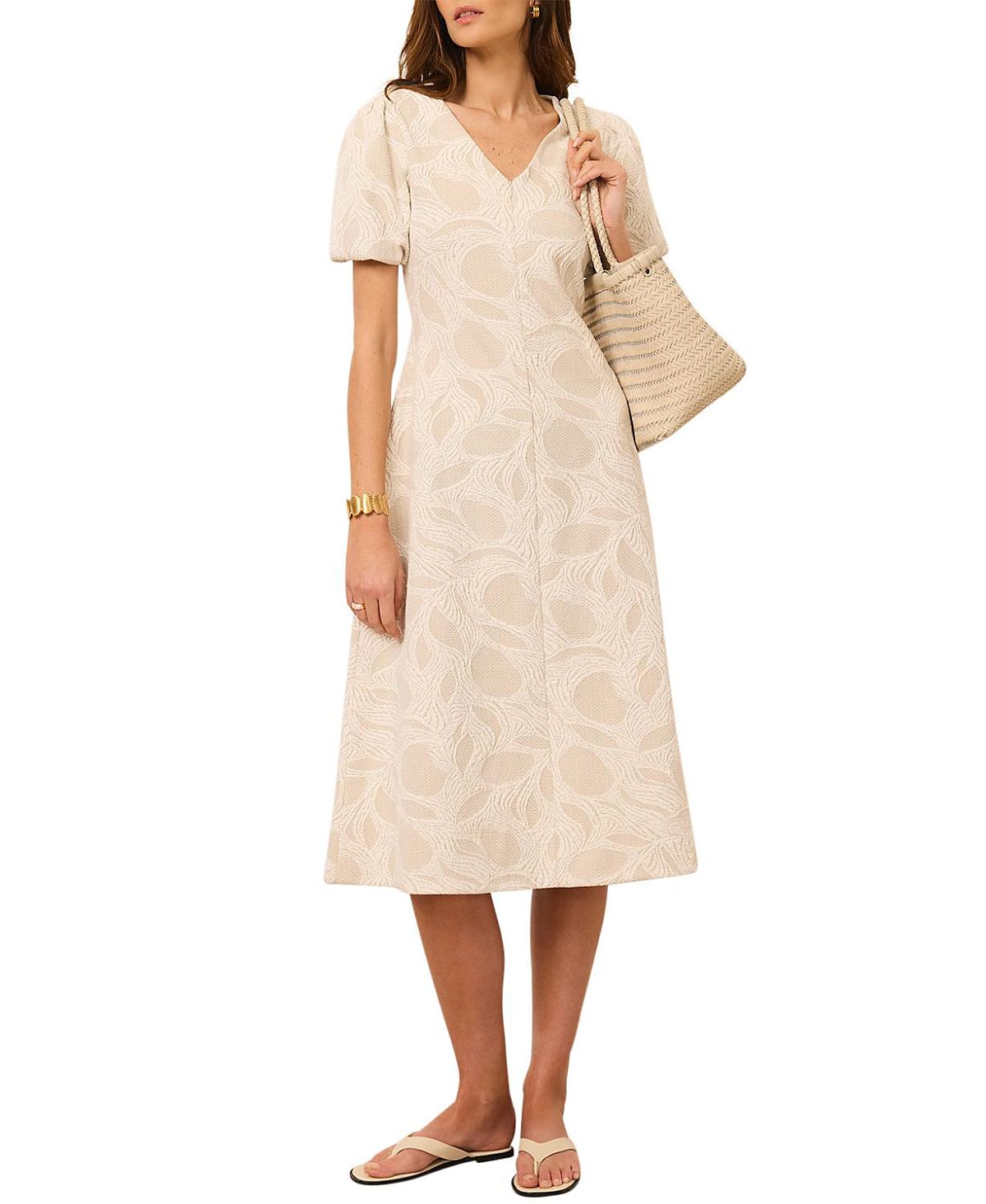 Mint Velvet Women's Jacquard Puff Sleeve Midi Dress