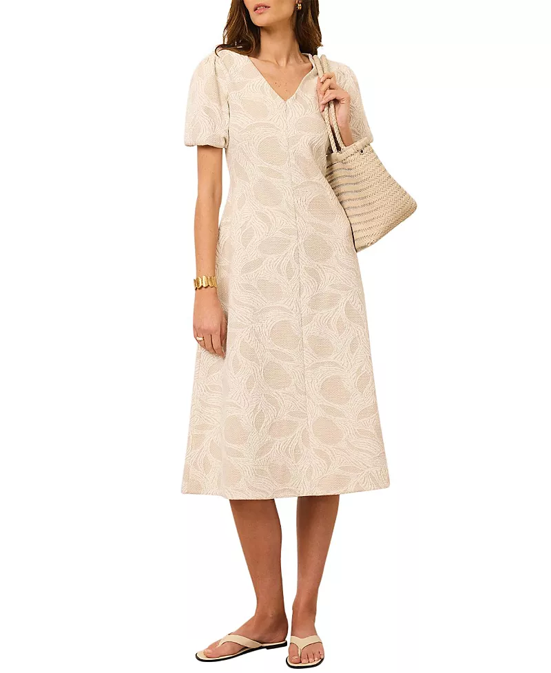 Mint Velvet Women's Jacquard Puff Sleeve Midi Dress