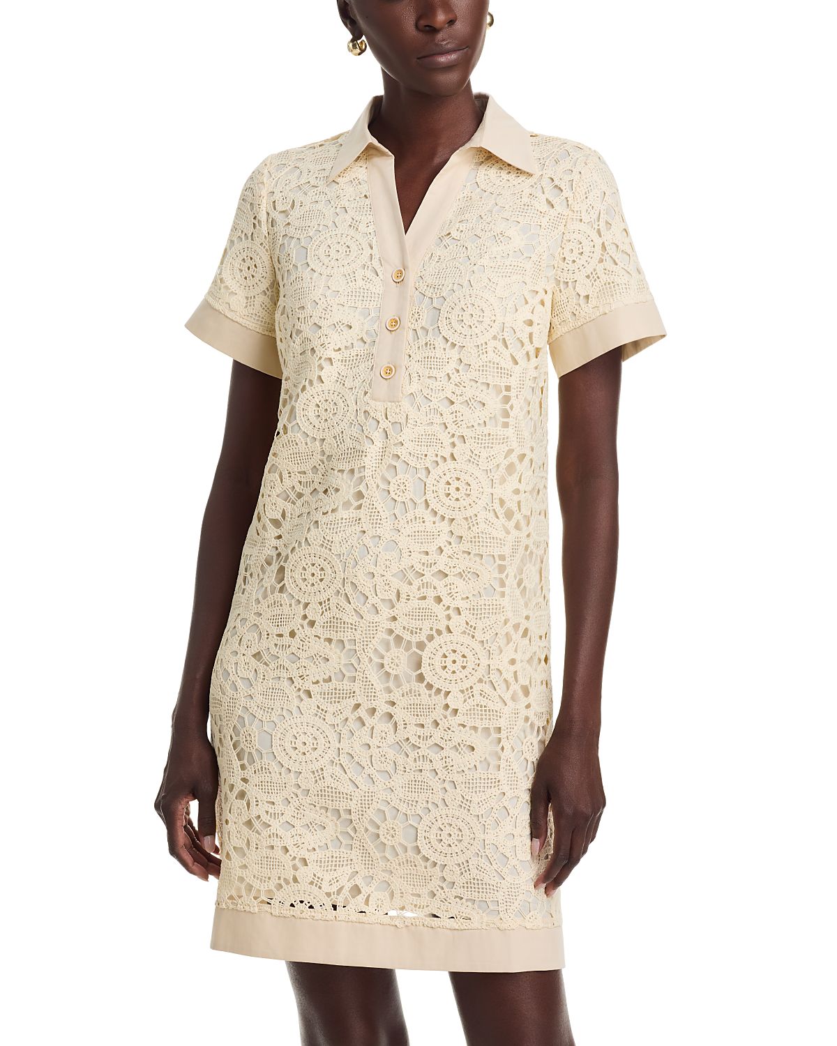 T Tahari Lace Collared A-Line Mini Dress