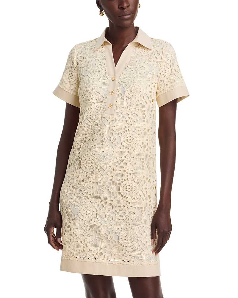T Tahari Lace Collared A-Line Mini Dress
