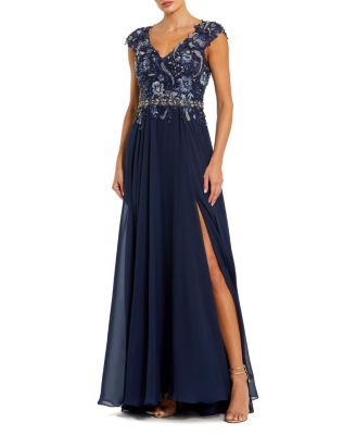 Mac Duggal Embellished Cap Sleeve Bodice Flowy Gown