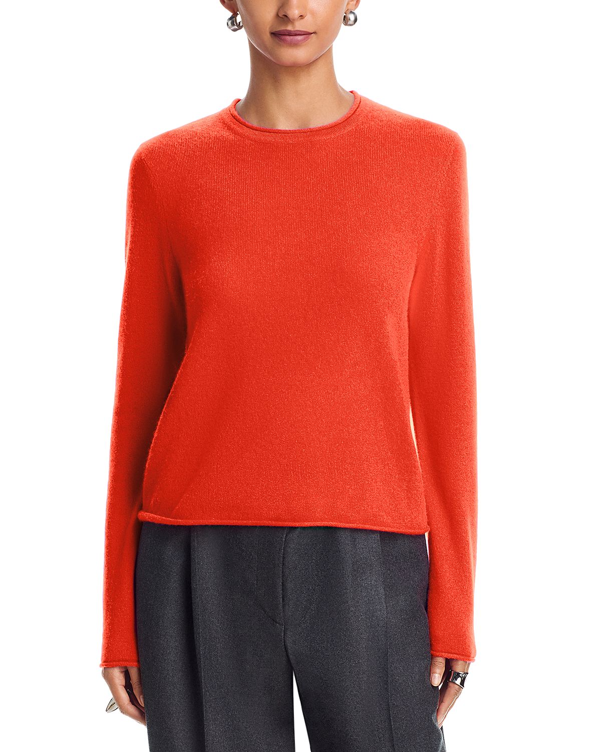 Aqua 100% Cashmere Rolled Edge Sweater - Exclusive