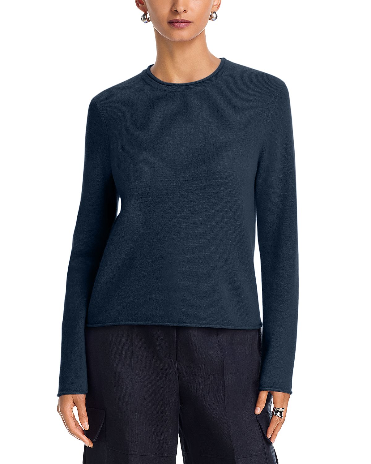 Aqua 100% Cashmere Rolled Edge Sweater - Exclusive