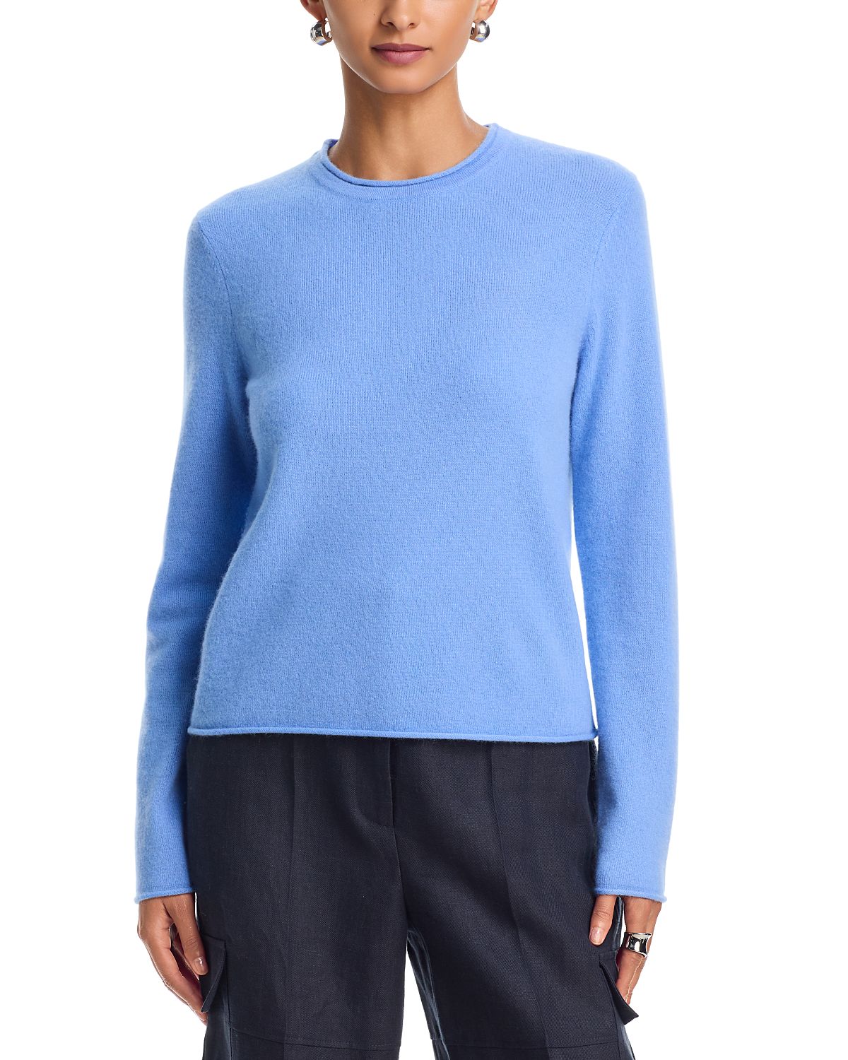 Aqua 100% Cashmere Rolled Edge Sweater - Exclusive