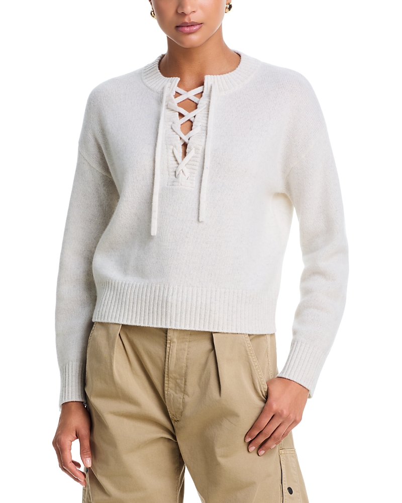 Aqua Cashmere Drop Shoulder Lace Up Sweater - Exclusive