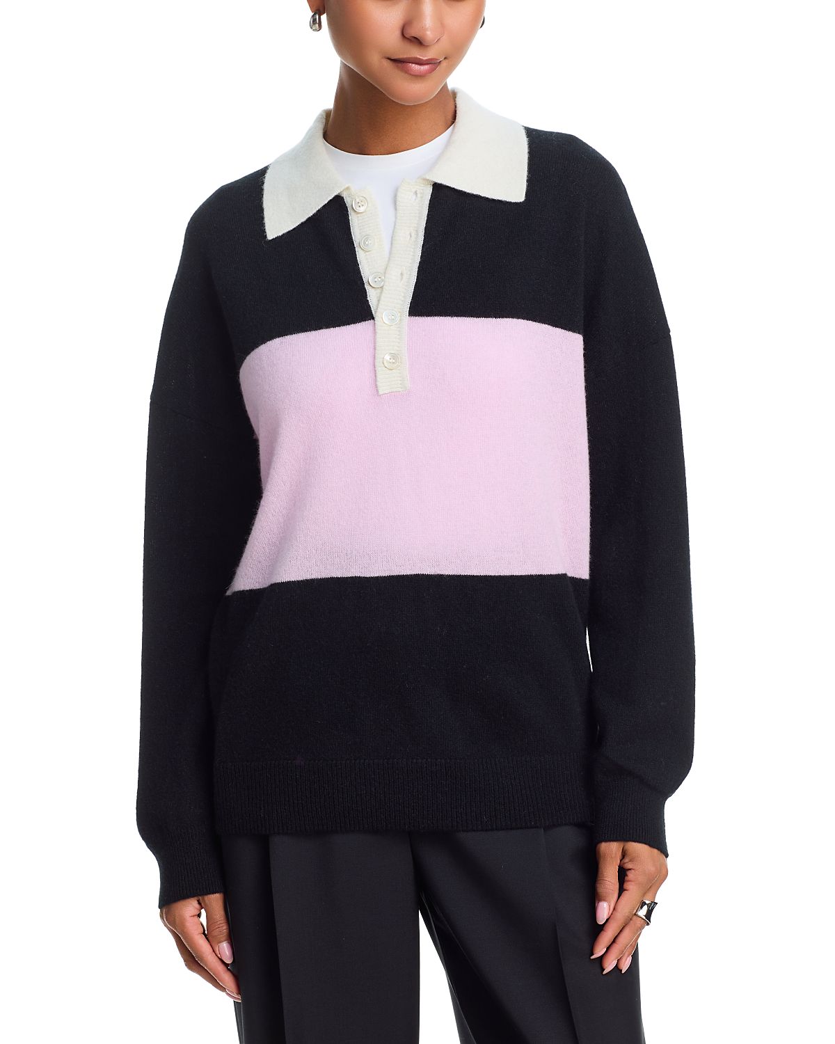 Aqua 100% Cashmere Striped Rugby Sweater - Exclusive