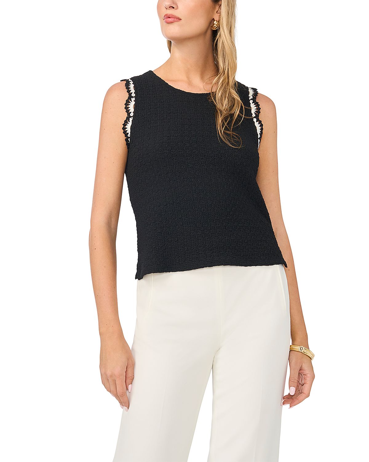 Vince Camuto Scalloped Trim Textured Tank