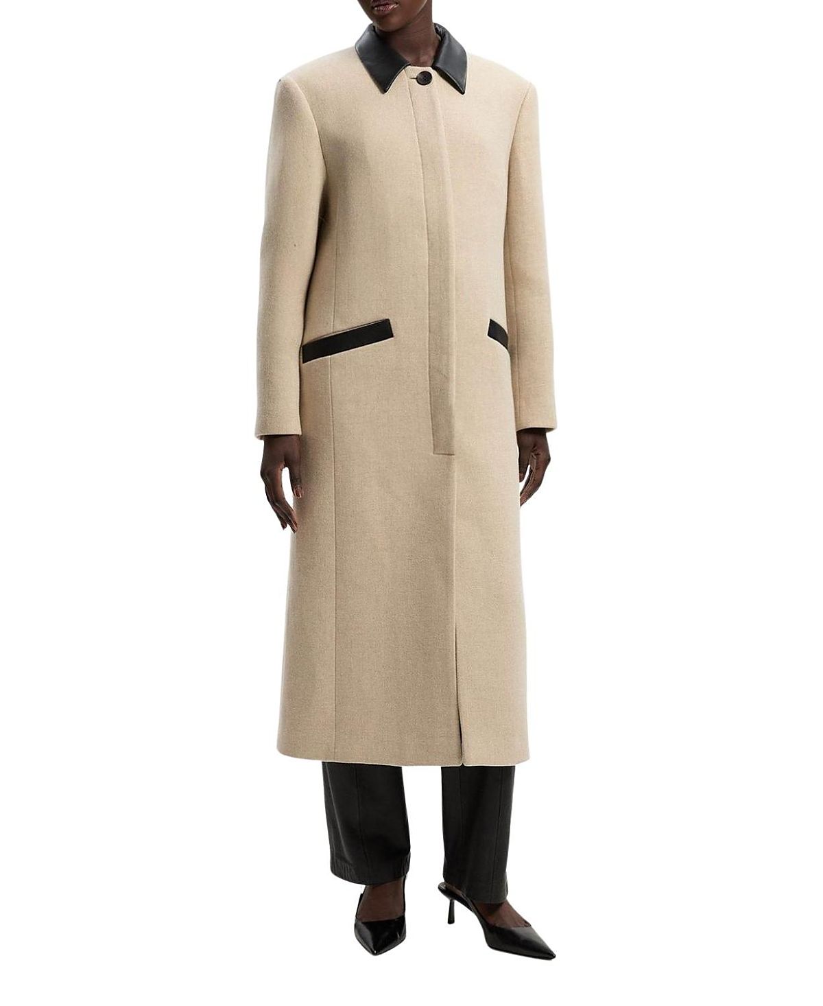 Karen Millen Wool Pu Mix Tailored Midi Coat