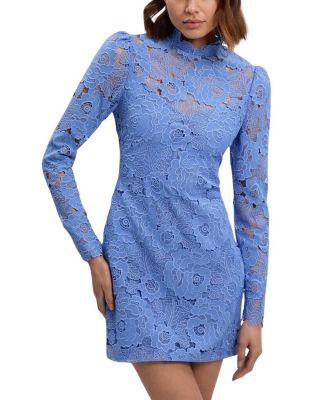  Guipure Lace High Neck Woven Mini Dress