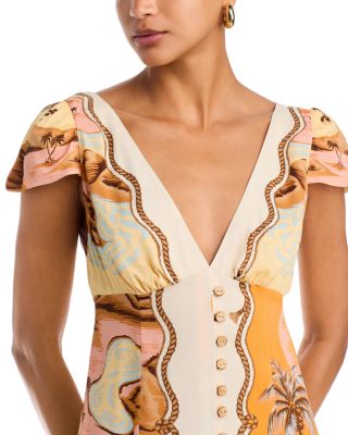 FARM Rio Rio Souvenir Mixed Scarf Print Satin Midi Dress | Bloomingdale's  Women