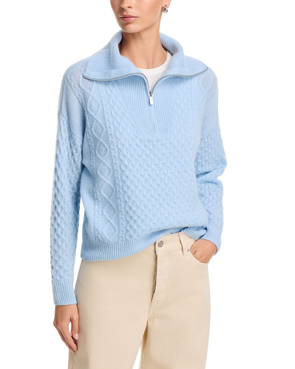 C by Bloomingdale's Cashmere Quarter Zip Cable Knit Sweater - Exclusive