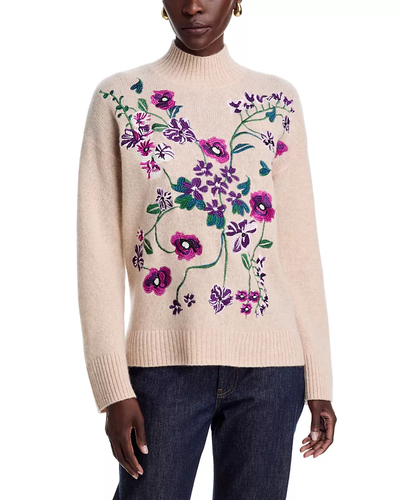 C by Bloomingdale's Cashmere Garden Floral Mock Neck Sweater - Exclusive