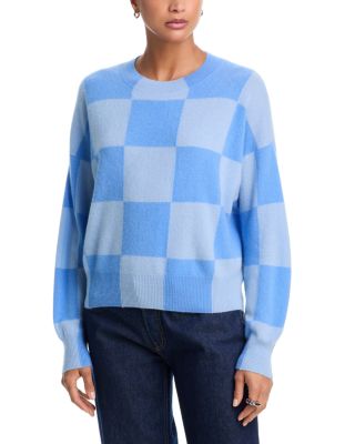 100% Cashmere Brushed Cropped Check Sweater - Exclusive