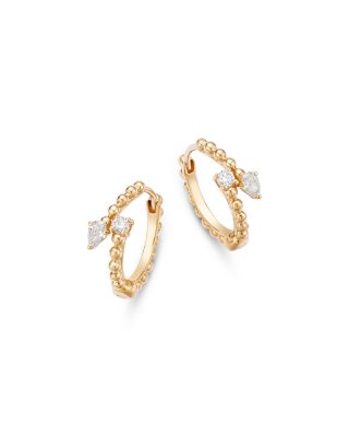 Diamond Pear & Round Beaded Bypass Huggie Hoop Earrings, 0.25 tcw
