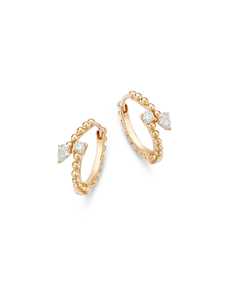 Bloomingdale's Fine Collection Diamond Pear & Round Beaded Bypass Huggie Hoop Earrings, 0.25 tcw