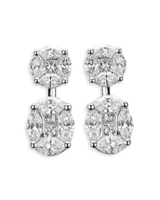 18K White Gold Diamond Two Element Drop Mosaic Earrings, 1.73 tcw