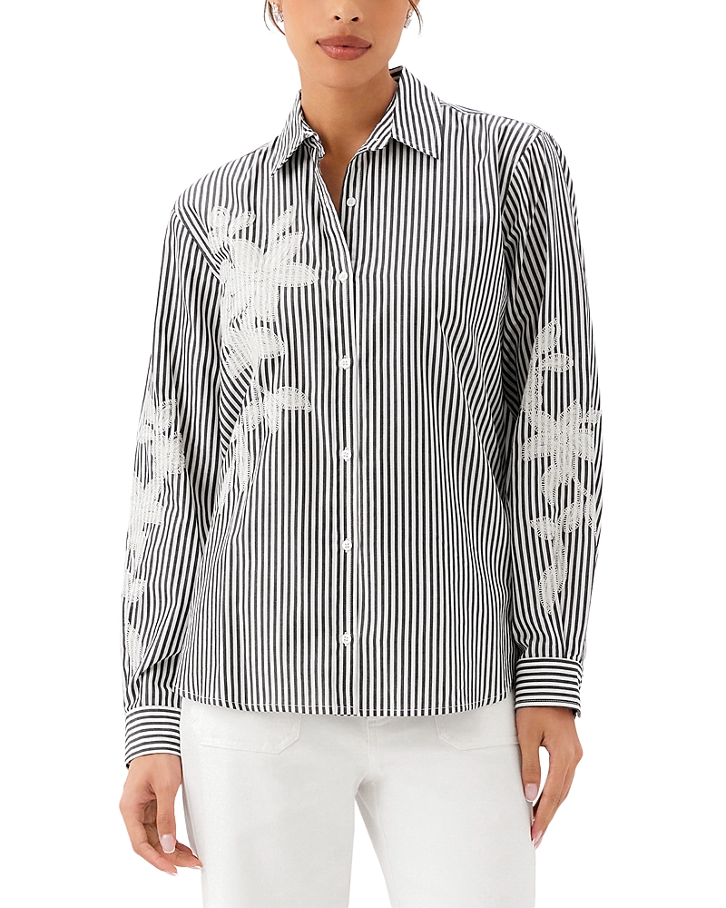 Karen Kane Embroidered Striped Shirt