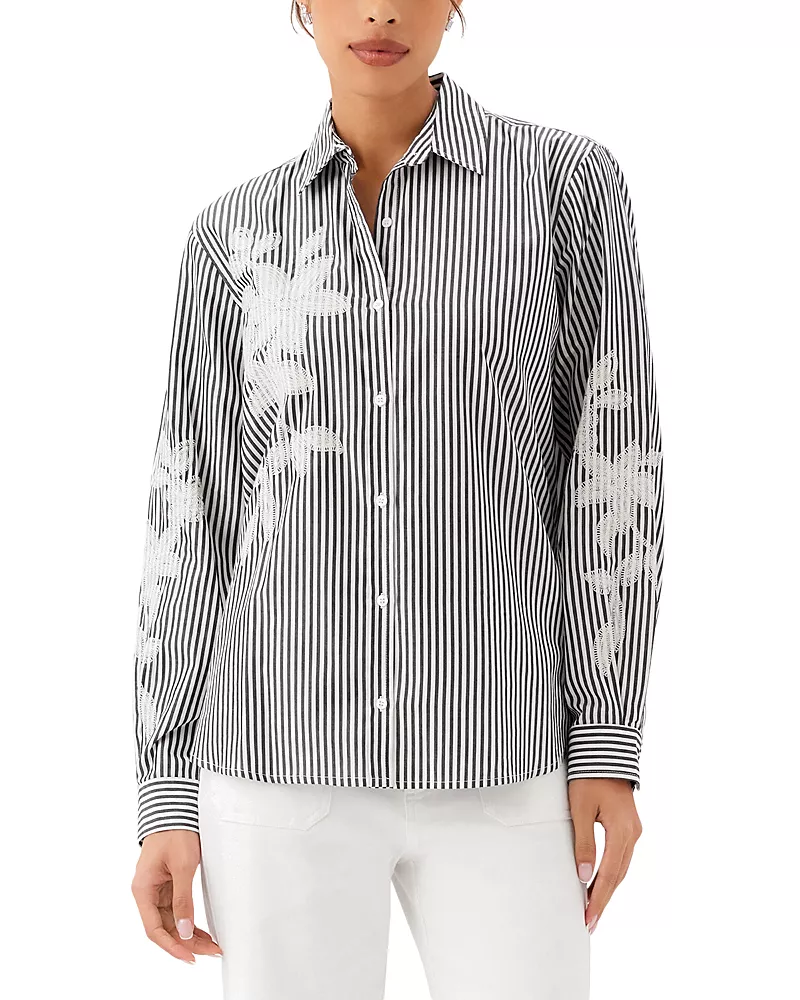 Karen Kane Embroidered Striped Shirt