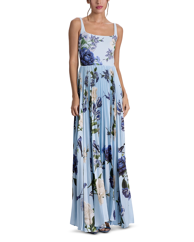 Alice and Olivia Carolyn Soft Square Neck Pleated Maxi Dress