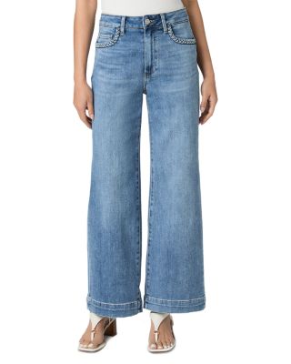 Petite Anessa Braided Pocket High Rise Wide Jeans in Encino
